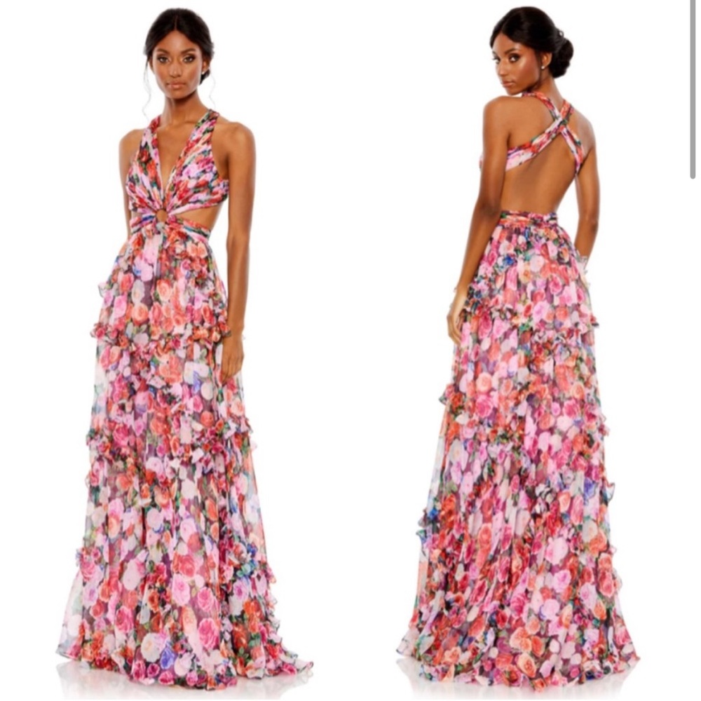 Mac Duggal Floral Multicolor Maxi Dress